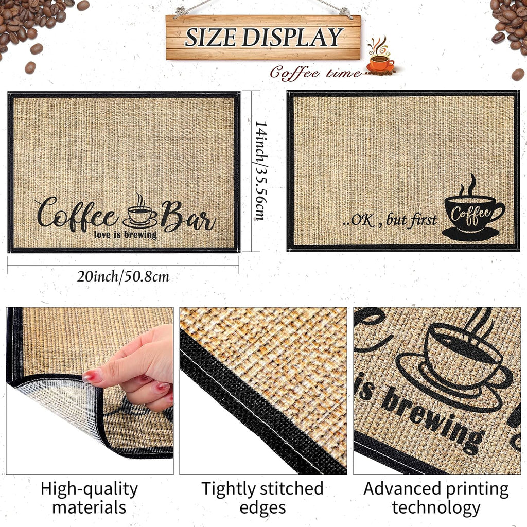2 Pieces Coffee Bar Mat,Coffee Bar Accessories 20 X 14 Inch Coffee Bar Decoration Coffee Placemats for Coffee Machine, Coffee Bar, Countertops,Coffee Station Accessories(First Coffee)