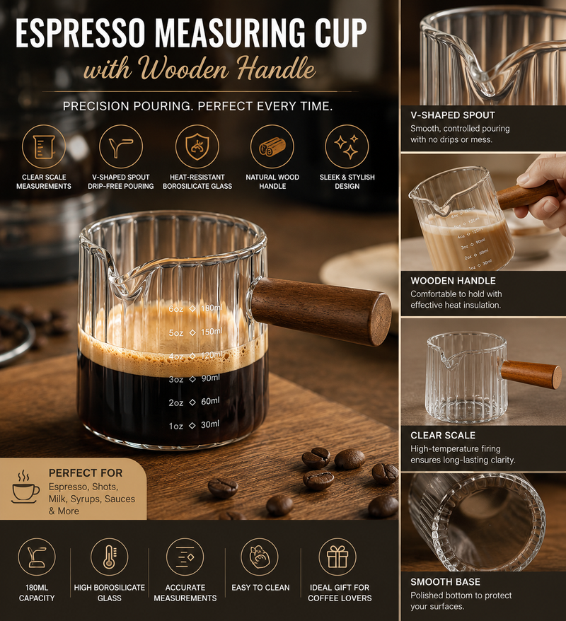 Espresso Measuring Cup with Wooden Handle