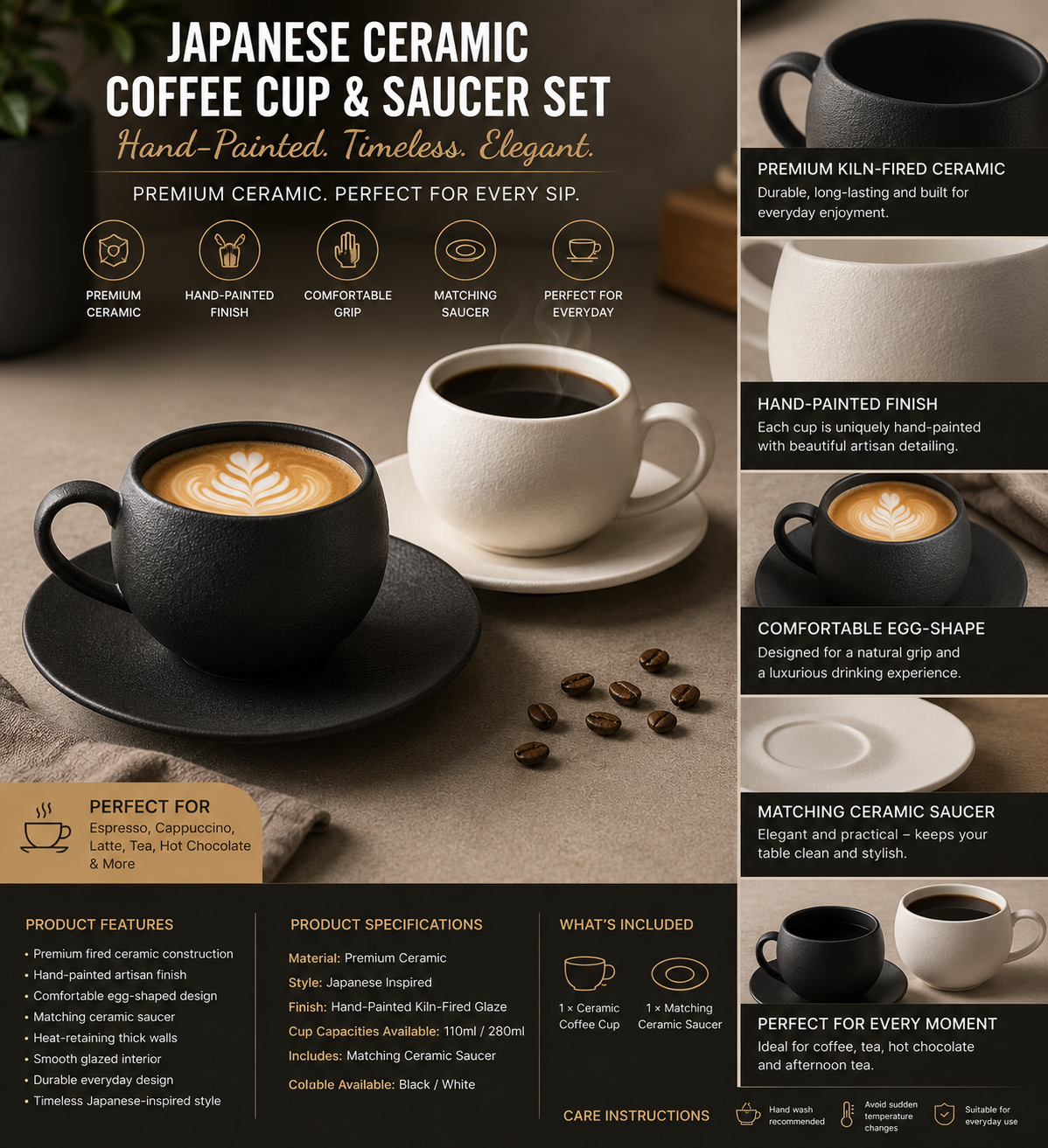 Japanese Ceramic Coffee Cup & Saucer Set