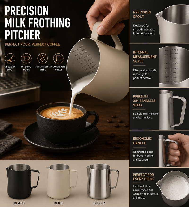 Precision Stainless Steel Milk Frothing Pitcher