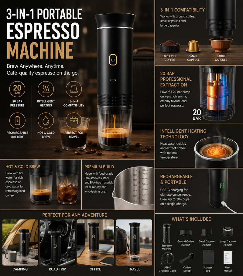3-in-1 Portable Espresso Coffee Machine