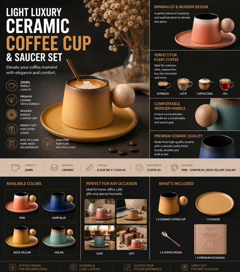 Light Luxury Ceramic Coffee Cup & Saucer Set