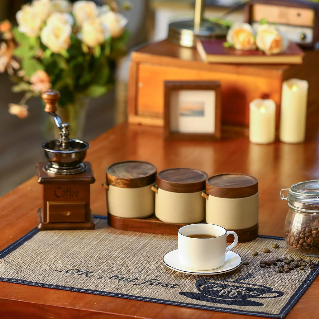 2 Pieces Coffee Bar Mat,Coffee Bar Accessories 20 X 14 Inch Coffee Bar Decoration Coffee Placemats for Coffee Machine, Coffee Bar, Countertops,Coffee Station Accessories(First Coffee)