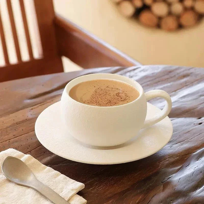 110/280Ml Japanese-Style Ceramic Mug Black White Fired Stone Coffee Cup and Saucer Set Breakfast Milk Coffee Cup Egg-Shaped Mug